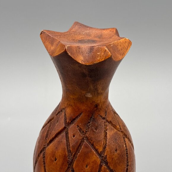 Vintage Dolphin Hand-Carved Monkey Pod Wooden Pineapple | Diamond Pattern - Picture 4 of 6